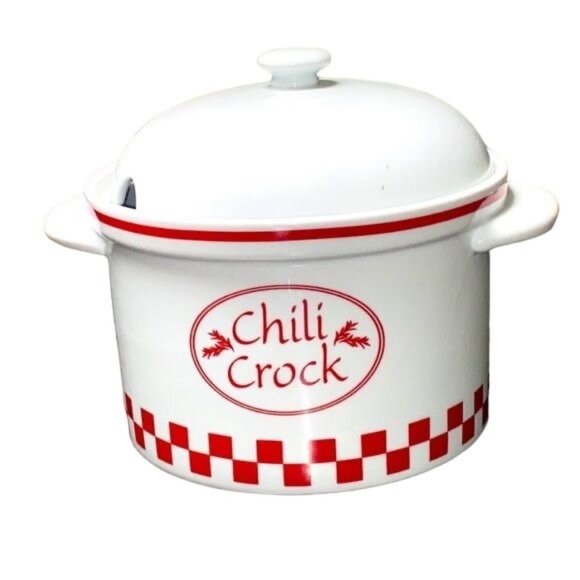 B.I. Inc. Ceramic Soup Tureen Red and White Chile Crock - Picture 1 of 5